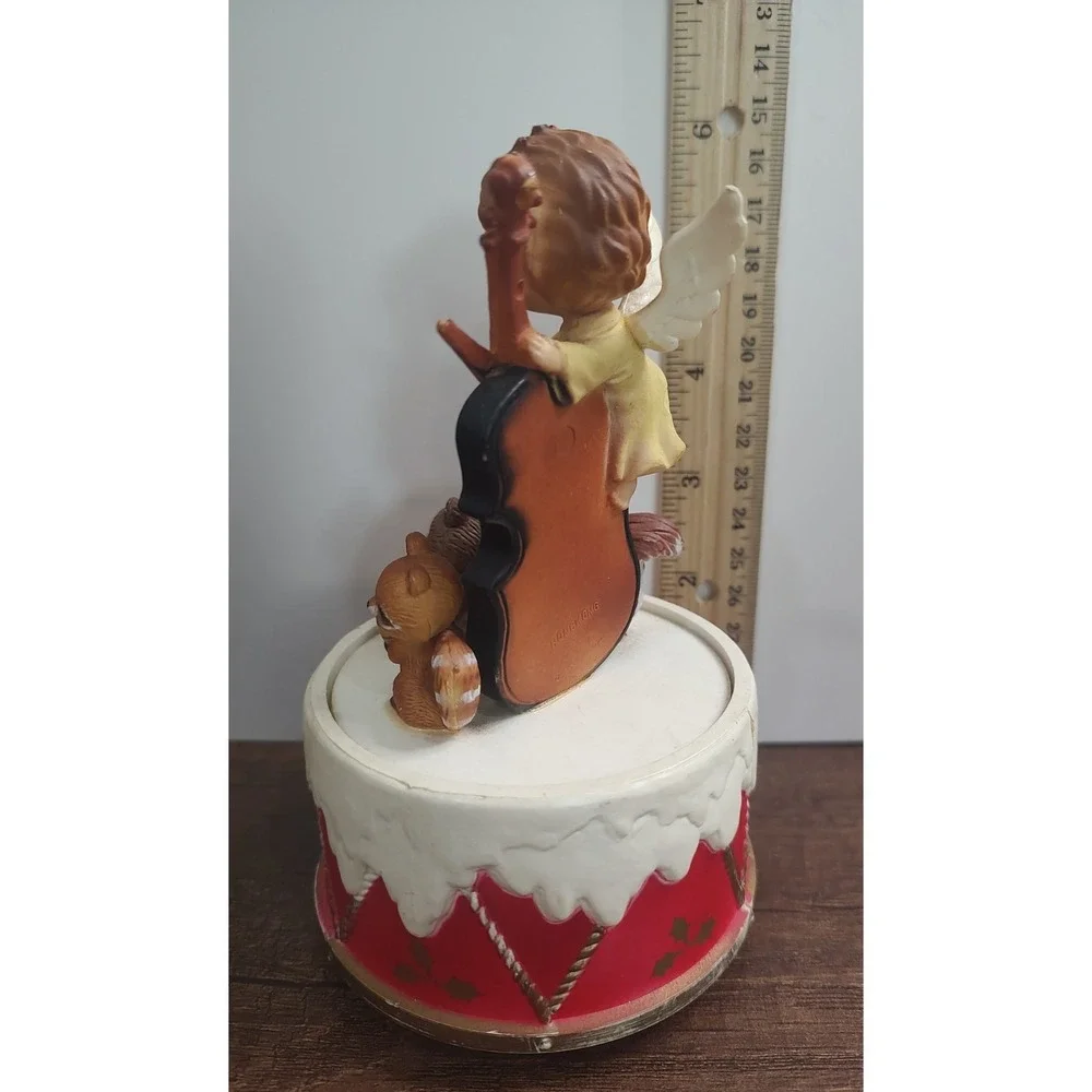 Vtg Hand Painted Revolving Musical Angel Squirrels Teddy Bear Music Box Works